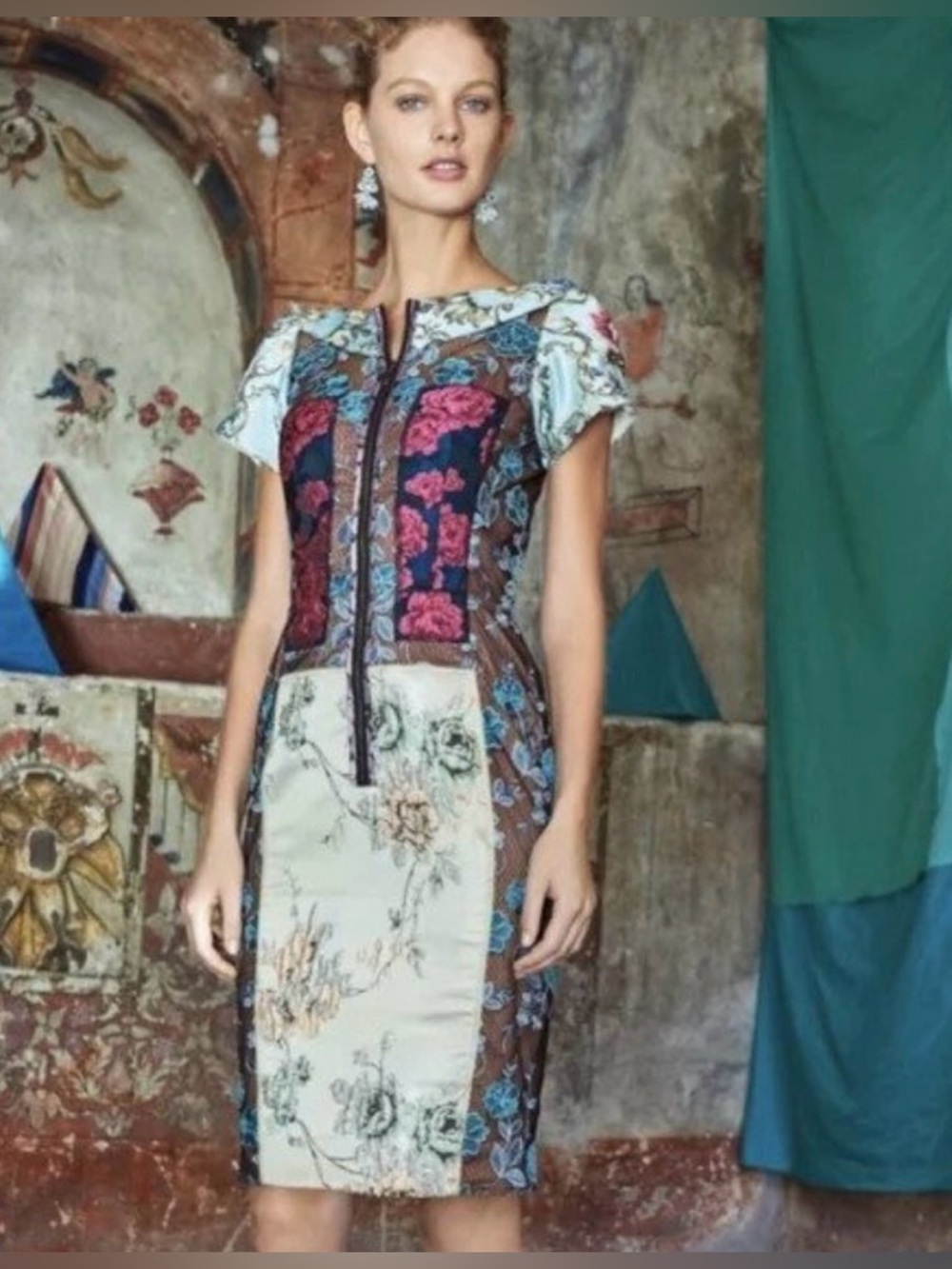 Beguile By Byron Lars Pierced Brocade Dress With BELT Sz 6 - Picture 2 of 9